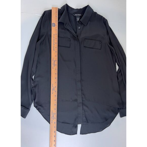 White House Black Market Women's Button Up Long Sleeve Blouse Black Size 4 - Picture 10 of 11
